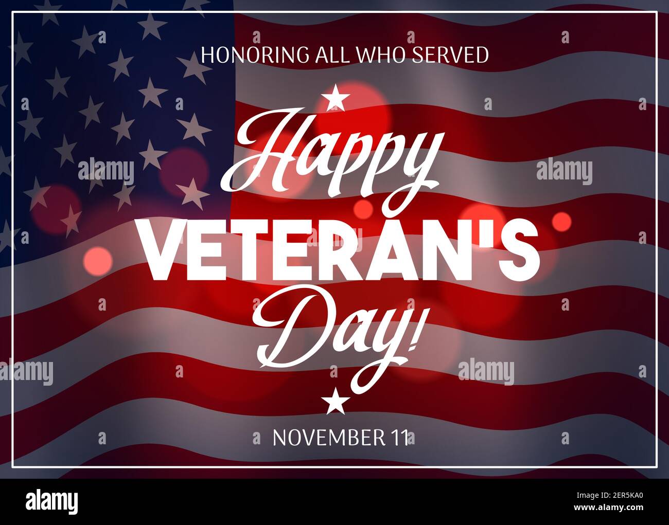 Veteran Day vector design with flag of USA on background. American military veterans and soldiers of United States Armed Forces memorial or honoring p Stock Vector
