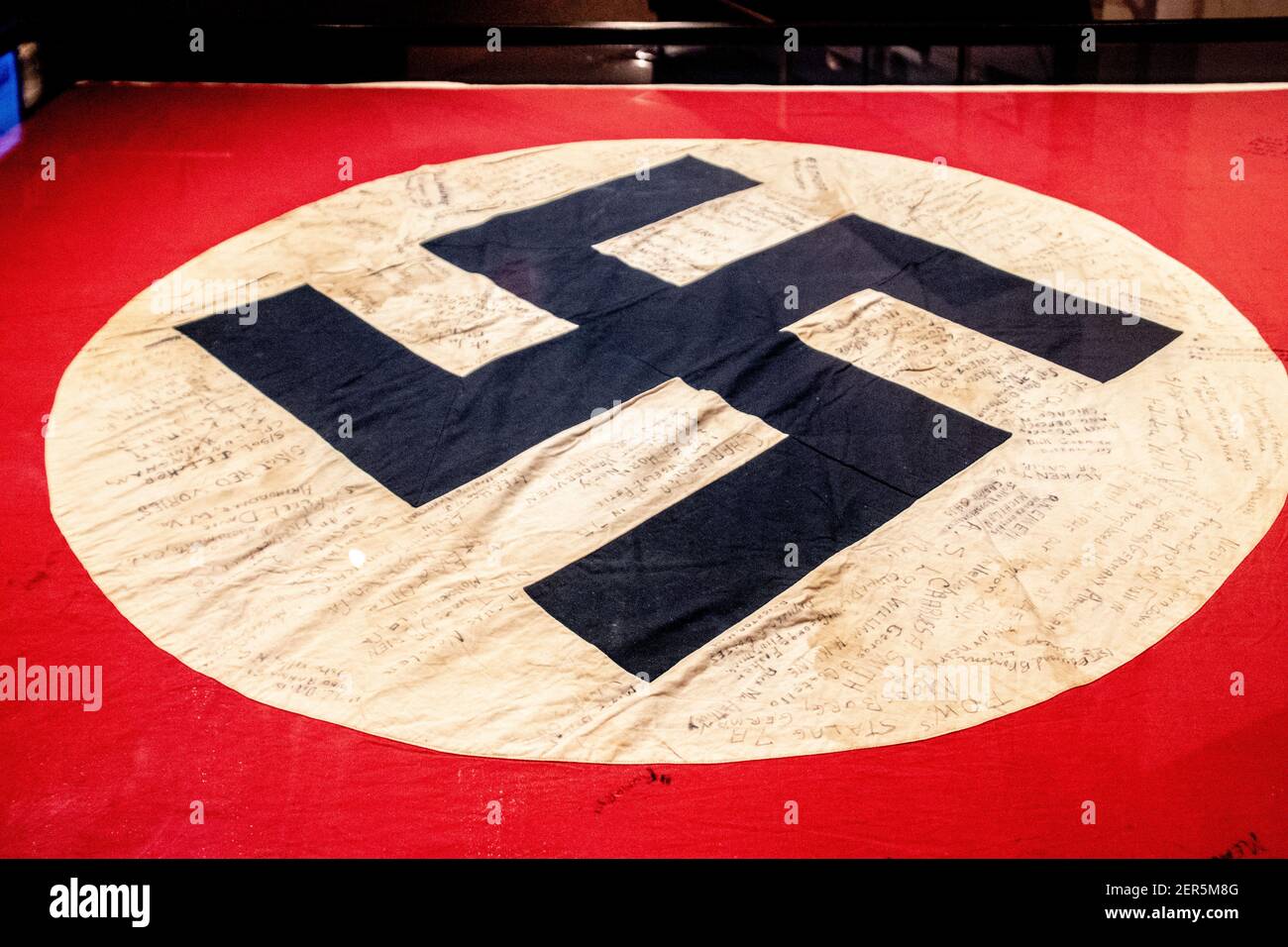 A captured WWII era Nazi Swastika Flag Stock Photo