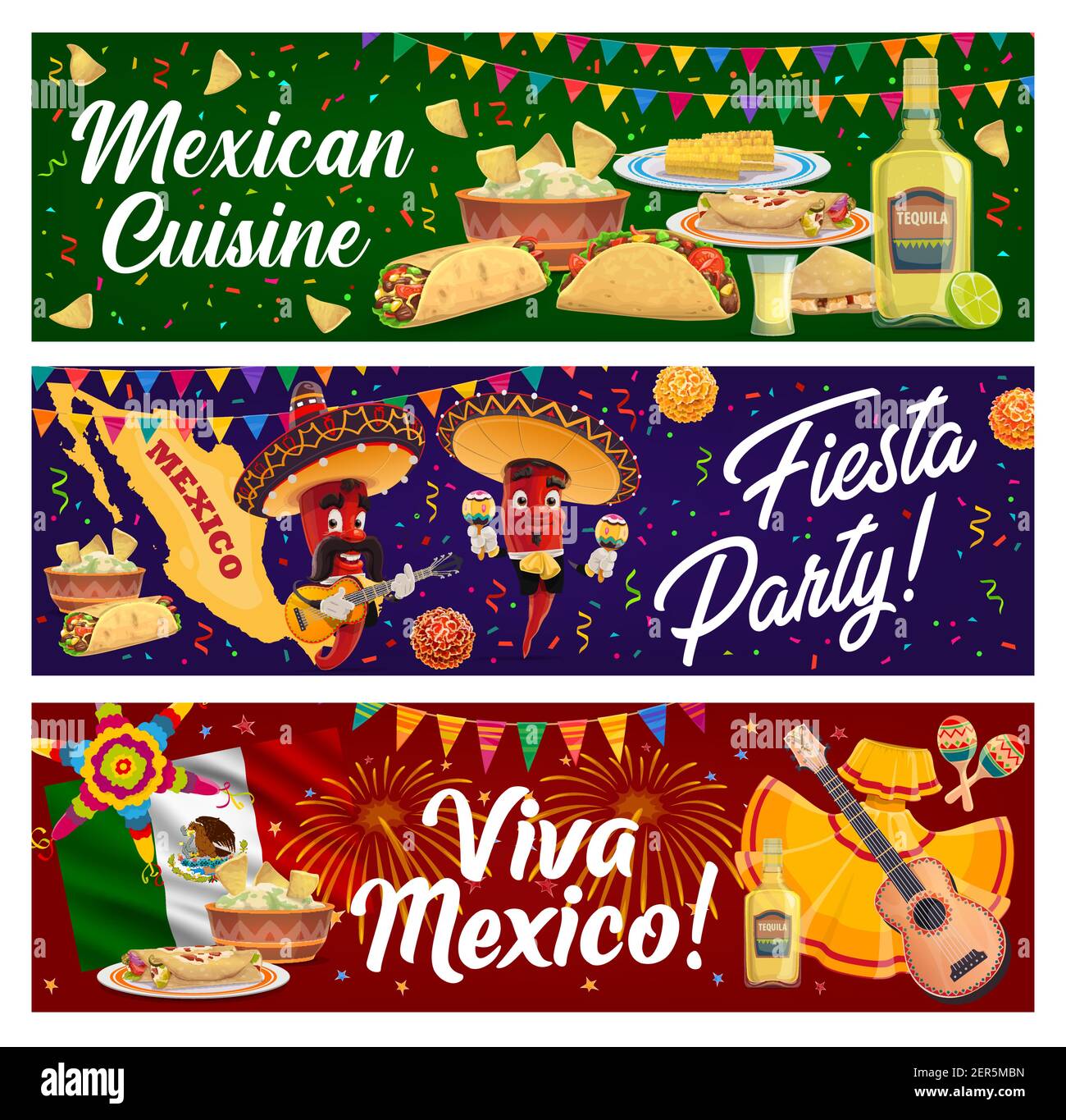 Mexican cuisine food and Cinco de Mayo fiesta party pepper mariachi ...