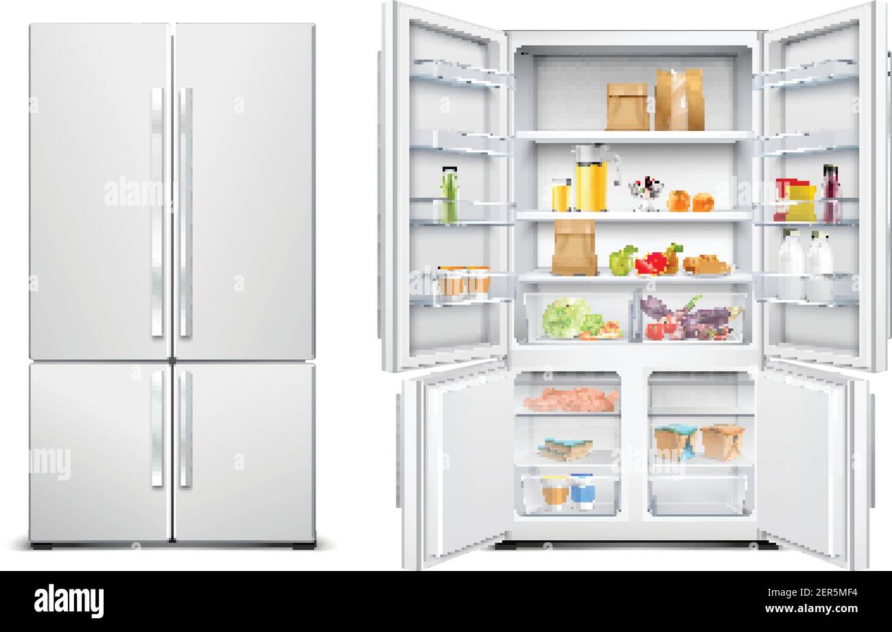 Refrigerator fridge realistic set of big family refrigerator with two