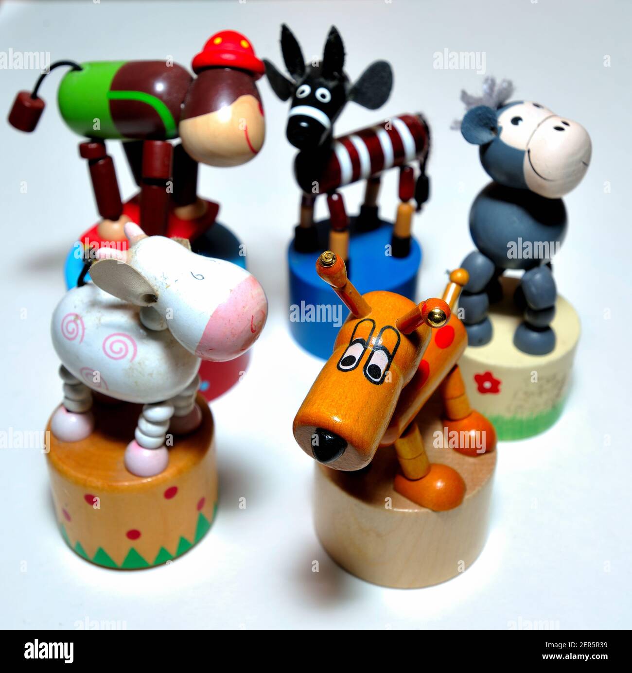 Collection of Wooden Animal Push up Puppets Stock Photo Alamy