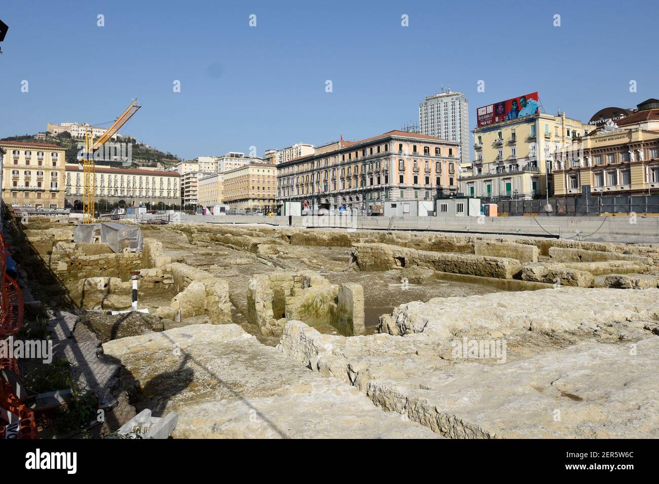 Ruins of an ancient city emerged in the underground excavation works in Naples, Italy. Stock Photo