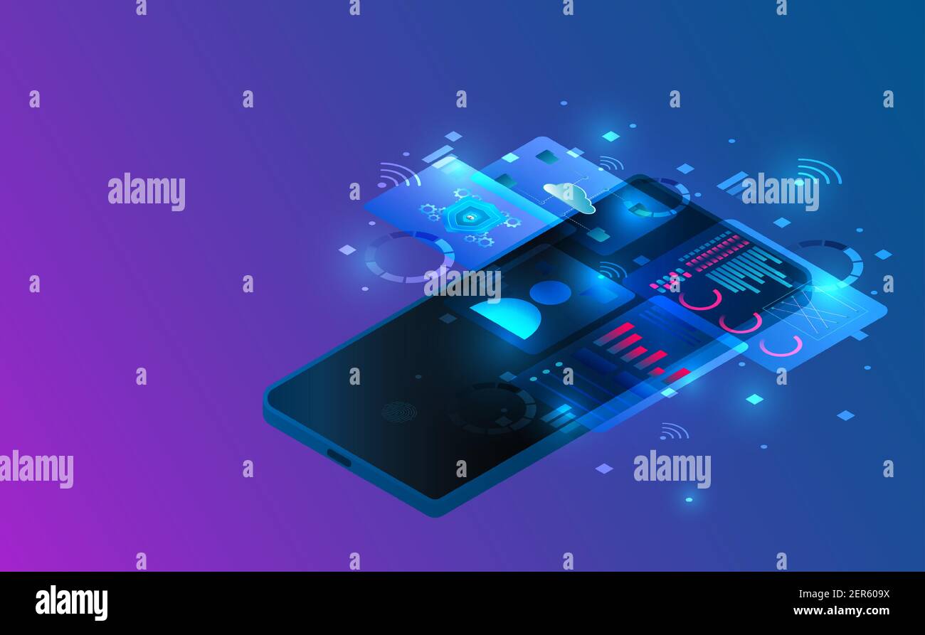 Isometric smartphone connection.Futuristic concept.vector and illsutration Stock Vector