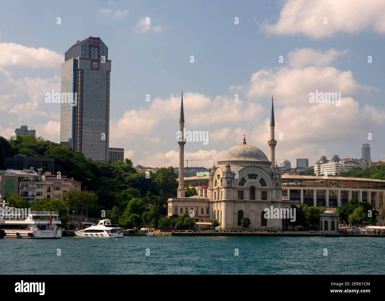 Istanbul, Turkey - June 14, 2019: Dolmabahce Mosque in Istanbul.The mosque located near the Bosporus among the new and modern buildings,Kabatas,Istanb Stock Photo