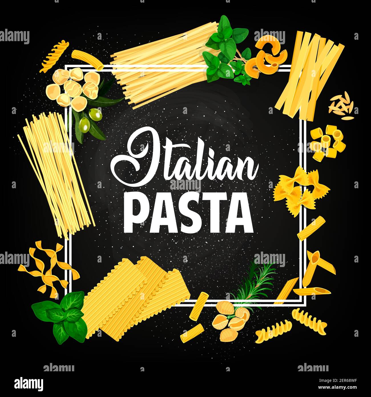 Pasta, Italian cuisine food restaurant menu, vector Italy, traditional