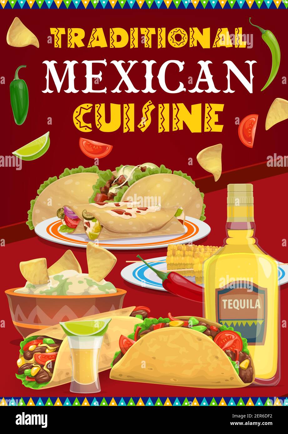 Mexican cuisine food and drink vector menu of Viva Mexico holiday