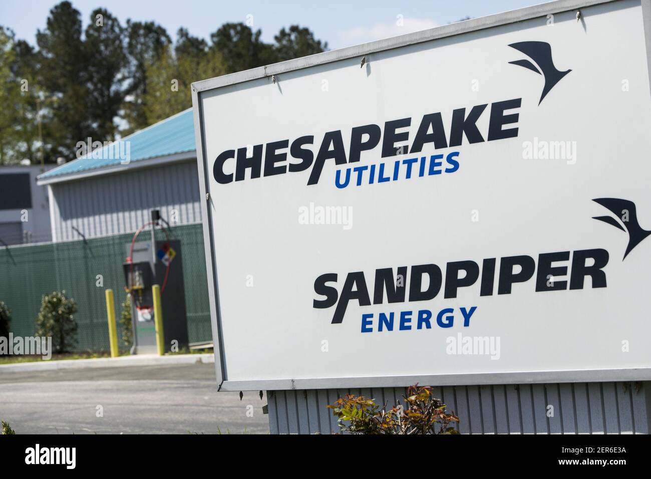 A logo sign outside of a facility occupied by Chesapeake Utilities and Sandpiper Energy in