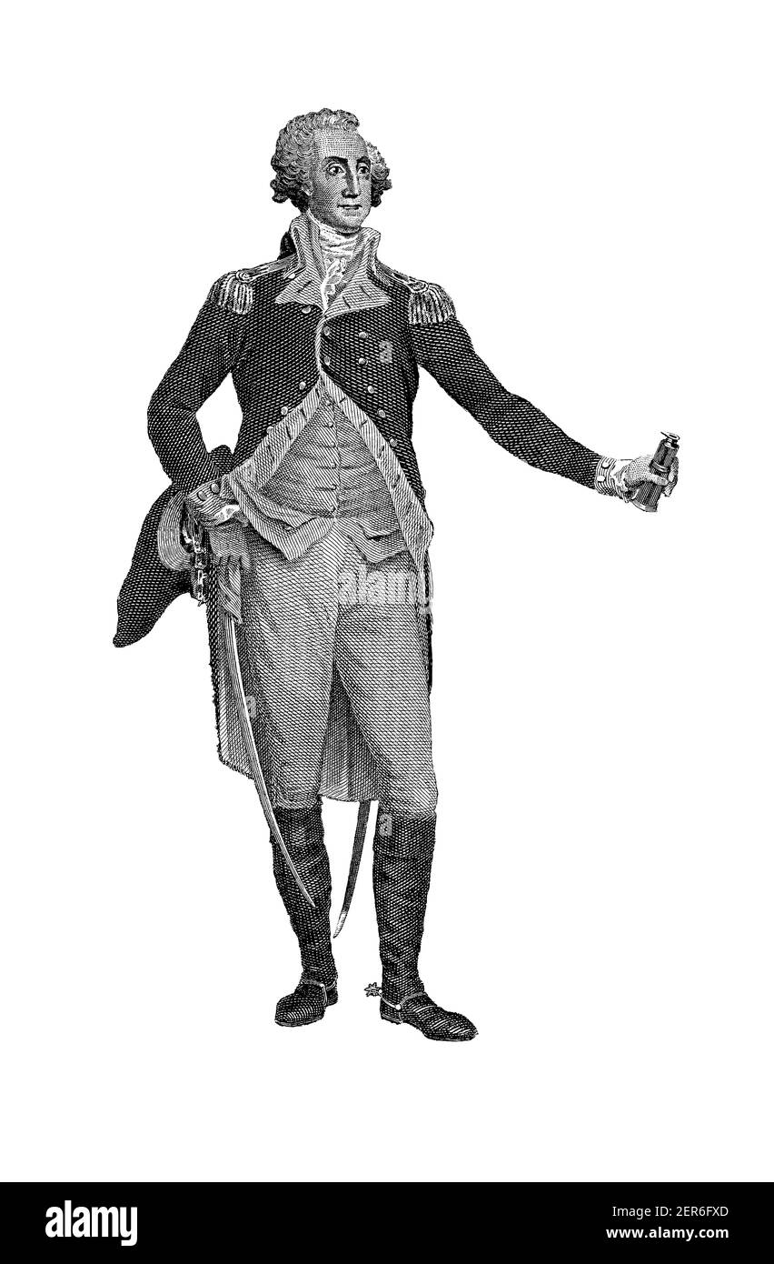 Full-length portrait of George Washington, the first president of the United States of America, serving from 1789 to 1797 and universally regarded as Stock Photo