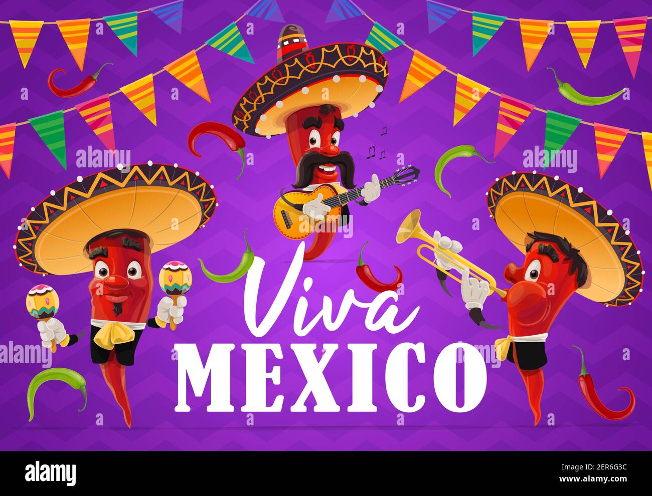 Mexican Chilli Pepper Musician Vector Characters Of Viva Mexico Holiday Cartoon Red Chili 7964