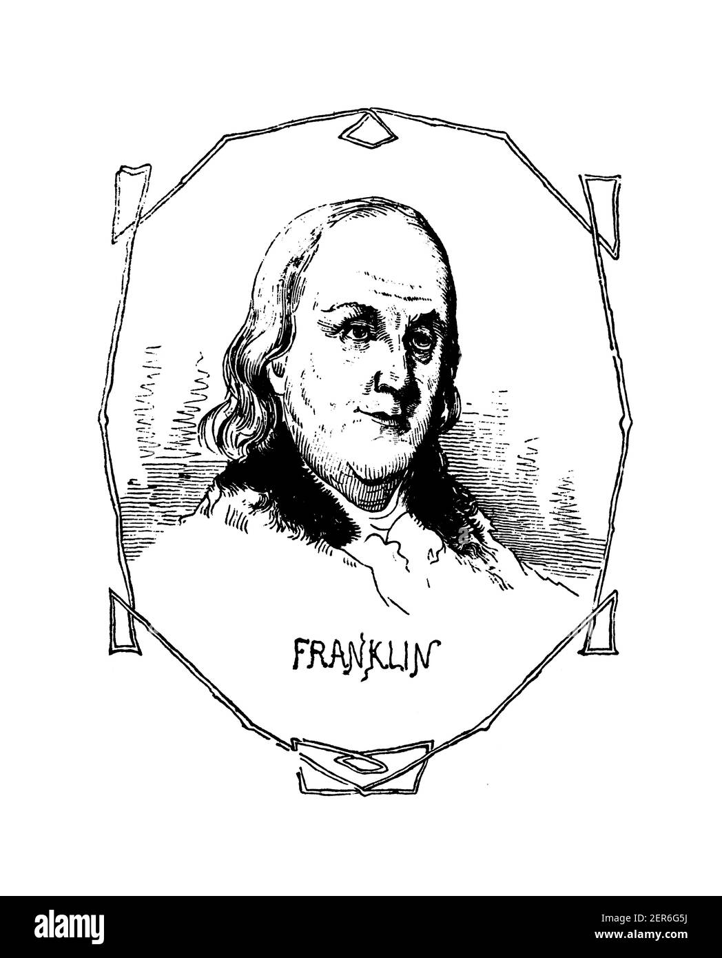 Half-length portrait of Benjamin Franklin, one of the Founding Fathers of the United States. Born on 17 January, 1706 in Boston, Massachusetts Bay, US Stock Photo