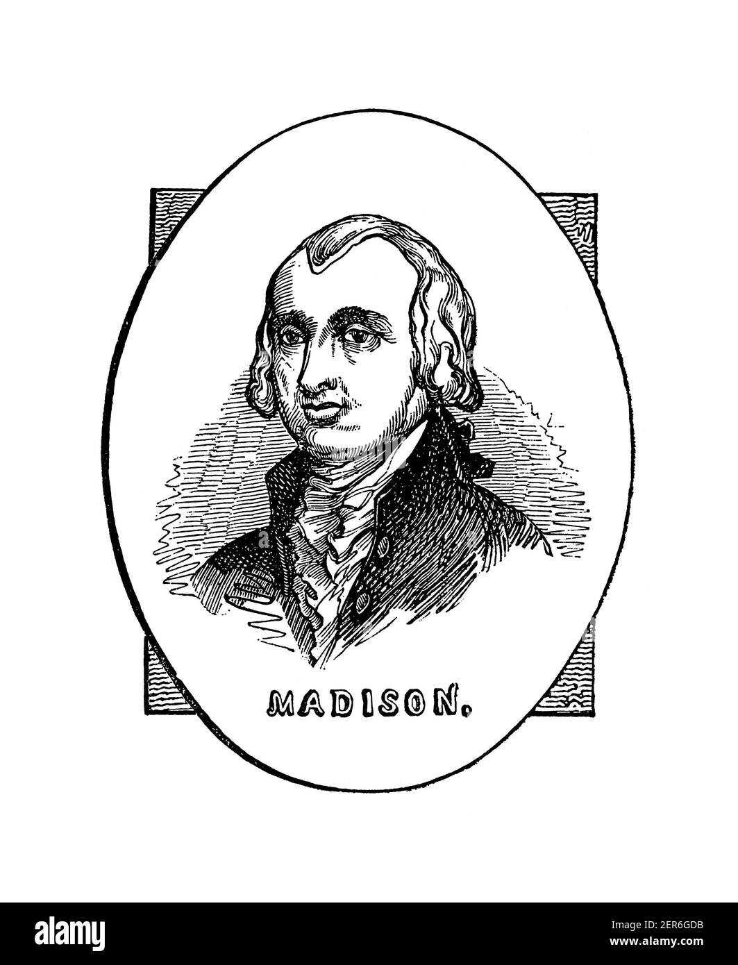 19th-century portrait of James Madison, the fourth President of the United States. Illustration published in The Pictorial Life of General Washington Stock Photo
