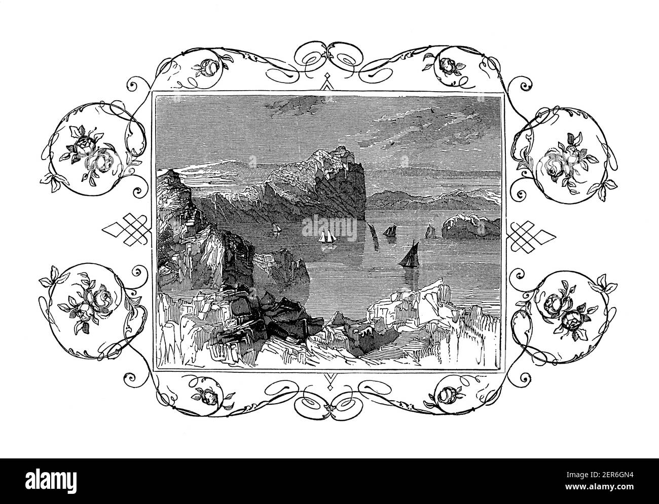 19th-century view of Saratoga Lake in the U.S. state of New York. Illustration published in The Pictorial Life of General Washington by J. Frost, LL.D Stock Photo