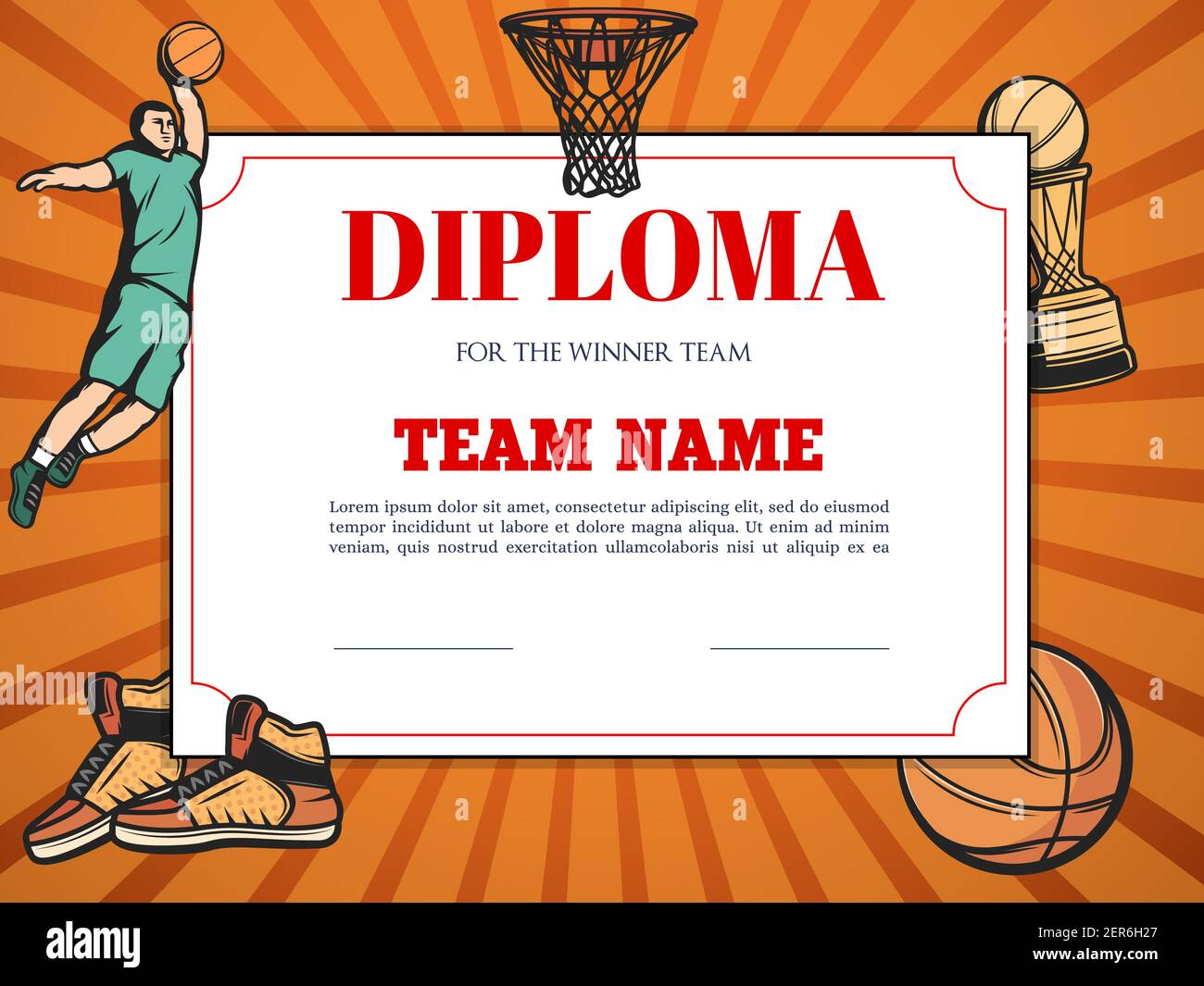 Diploma for the winner in basketball competition, vector Inside Rugby League Certificate Templates
