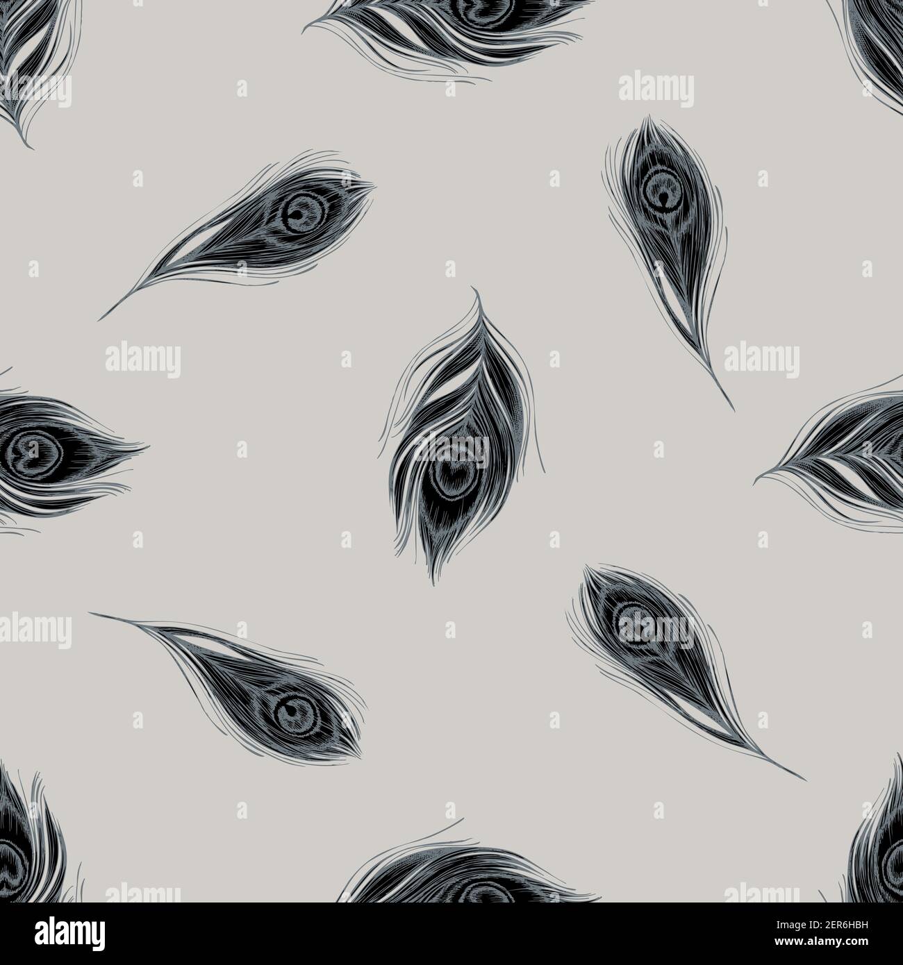 Seamless pattern with hand drawn stylized peacock feathers Stock Vector