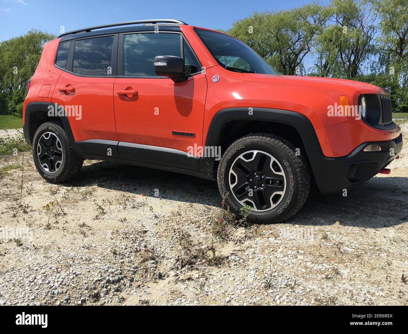 The 2016 Jeep Renegade Trailhawk in Omaha Orange has off-road capability  but is more refined than the Wrangler. (Photo by Robert Duffer/Chicago  Tribune/TNS/Sipa USA Stock Photo - Alamy