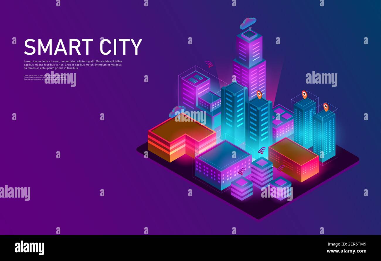 Isometric smart city connection lanescape.Futuristic concept.vector and illsutration Stock Vector