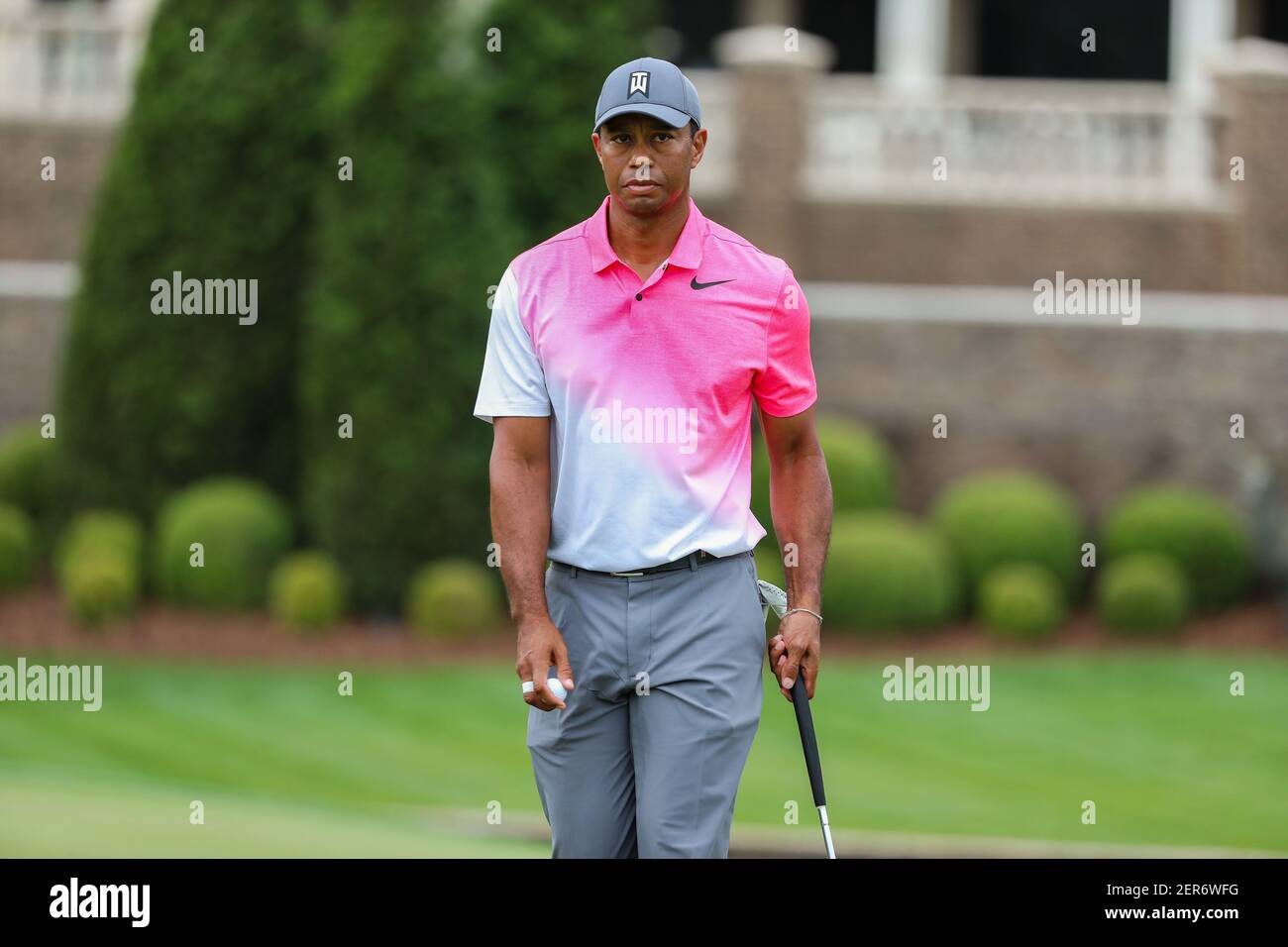 May 5, 2018; Charlotte, NC, USA; Tiger Woods during the third round of the Wells Fargo Championship golf tournament at Quail Hollow Club. Mandatory Credit: Jim Dedmon-USA TODAY Sports Stock Photo