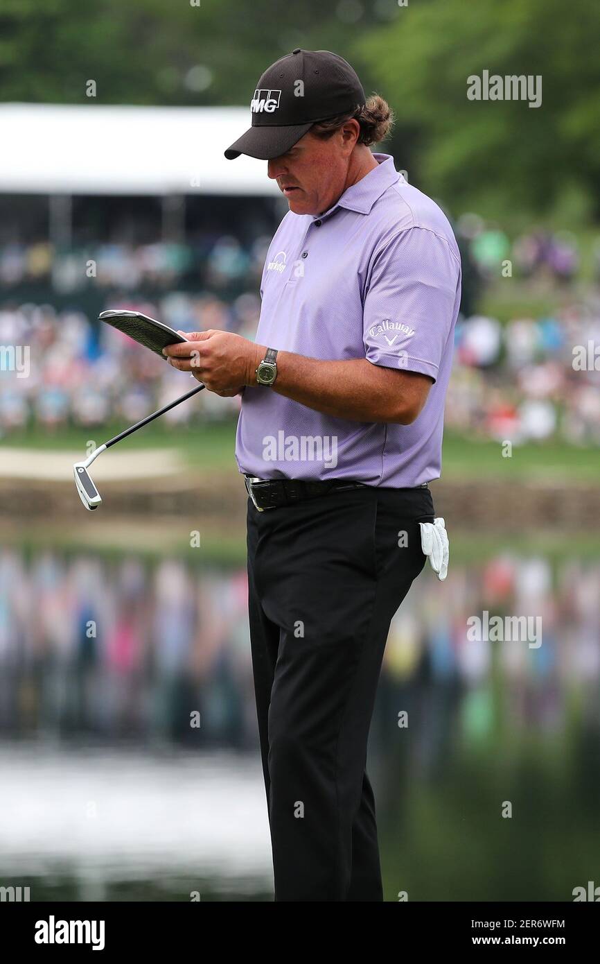 May 5, 2018; Charlotte, NC, USA; Phil Mickelson on 14 during the third round of the Wells Fargo Championship golf tournament at Quail Hollow Club. Mandatory Credit: Jim Dedmon-USA TODAY Sports Stock Photo