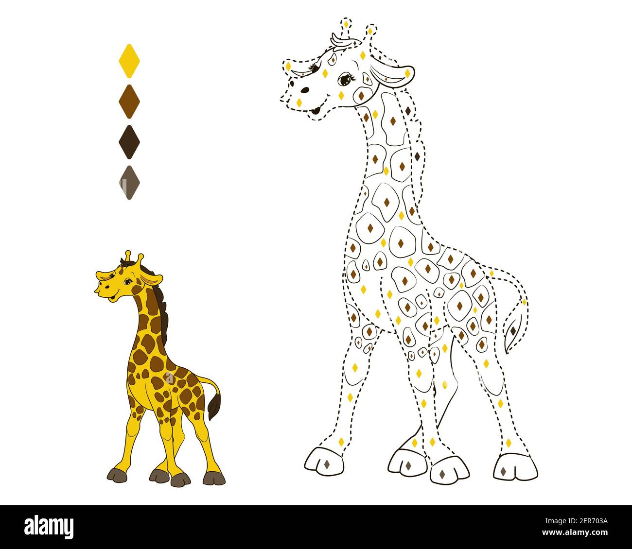 Cheerful spotted giraffe. Coloring book for children by numbers, by color, circle by dotted line. Vector illustration in cartoon style, isolated line Stock Vector