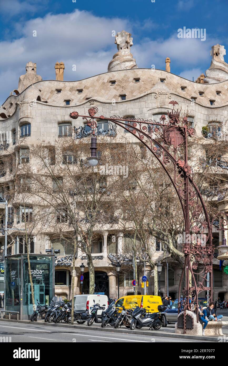 Gaudi's Casa Mila or La Pedrera, Barcelona, Catalonia, Spain Stock Photo