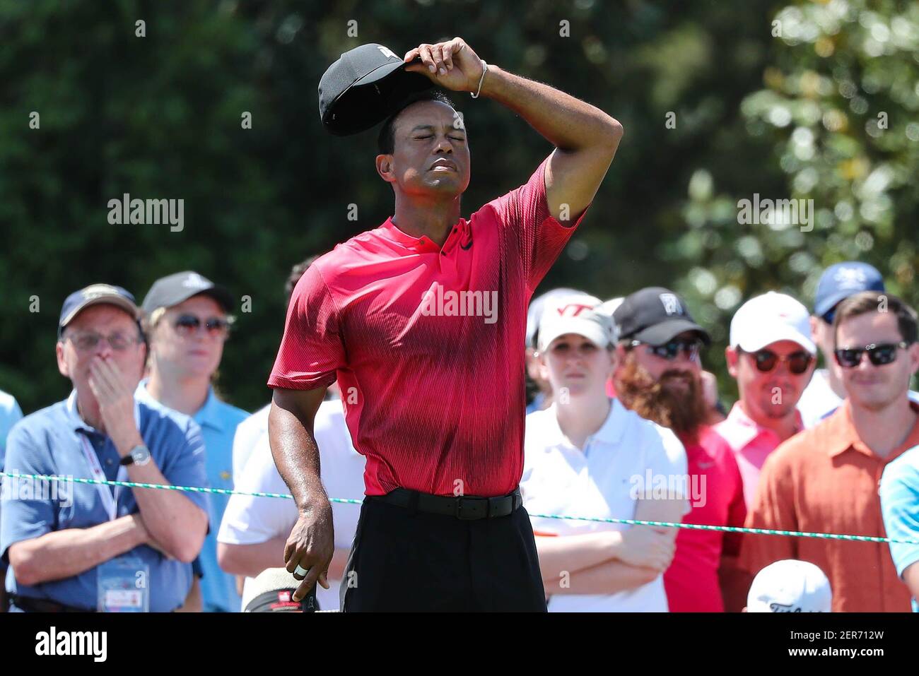 May 6, 2018; Charlotte, NC, USA; Tiger Woods during the final round of the Wells Fargo Championship golf tournament at Quail Hollow Club. Mandatory Credit: Jim Dedmon-USA TODAY Sports Stock Photo