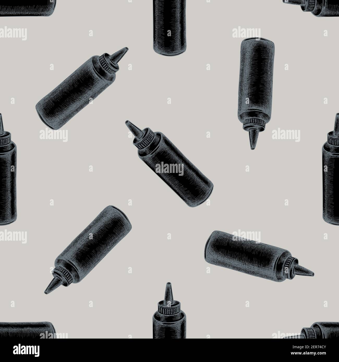 Seamless pattern with hand drawn stylized sauce bottles Stock Vector