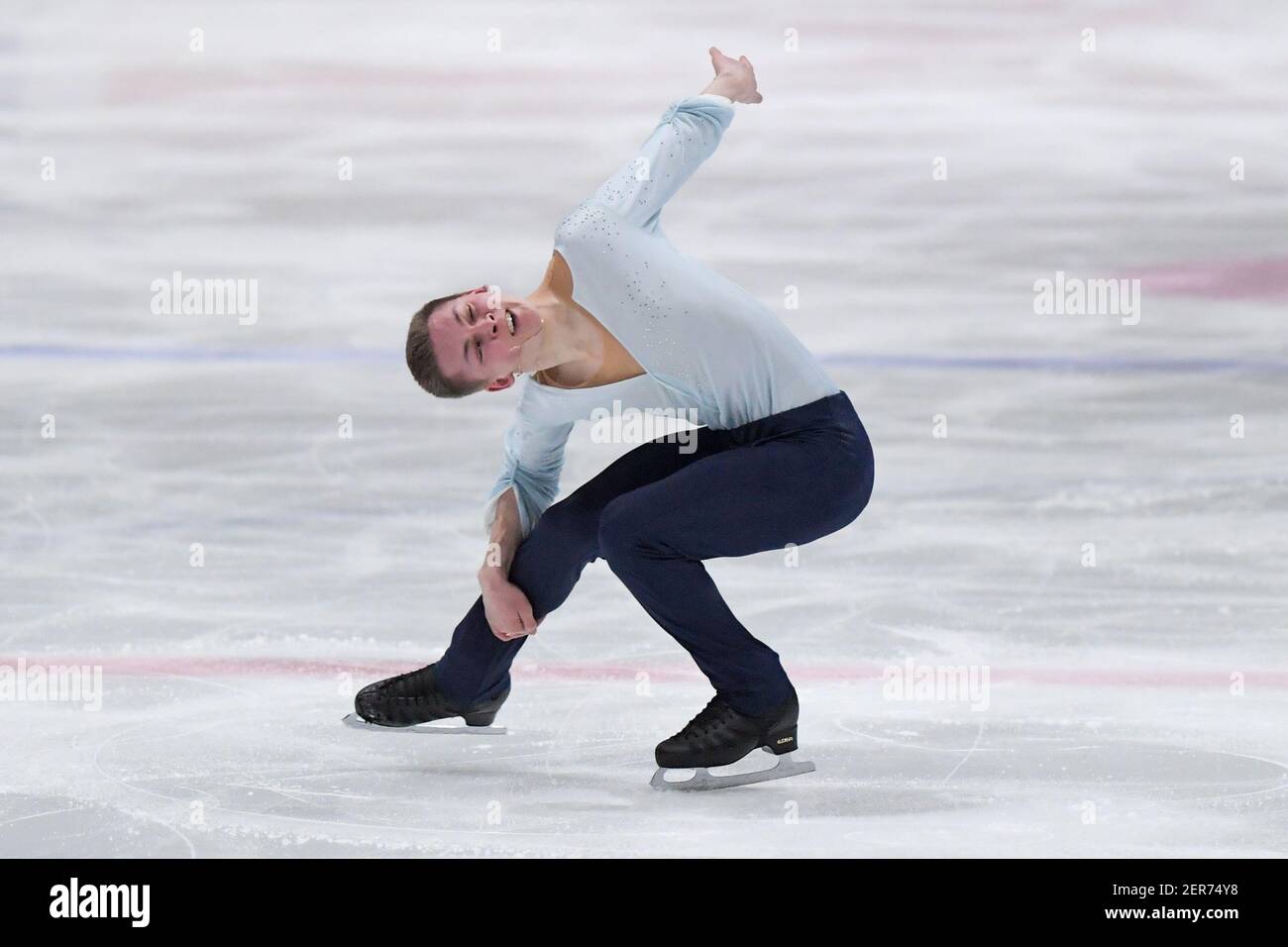 THE HAGUE, NETHERLANDS - FEBRUARY 28: Mikhall Kolyada of Russia competes in the figure skating men's free skate program on Day 4 during the Challenge Stock Photo