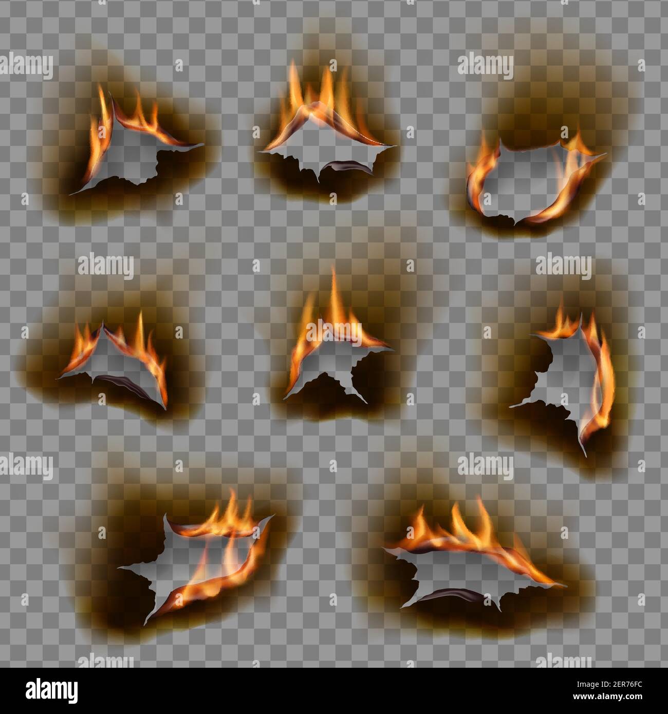 Burning Holes Vector Burn Paper Fire With Realistic Charred Edges 3d Flame On Sheet Burned 