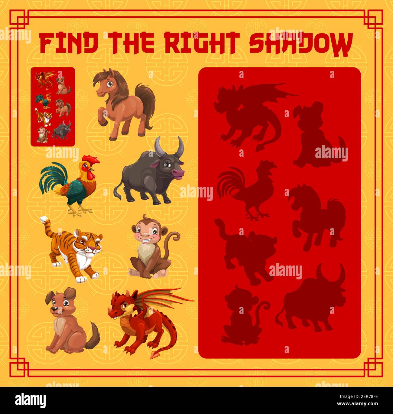 Child shadow matching game with Chinese New Year animals. Children ...