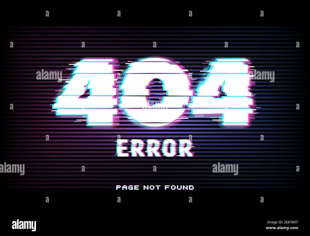 クロページ 404 error, page not found in glitch effect style with vector
