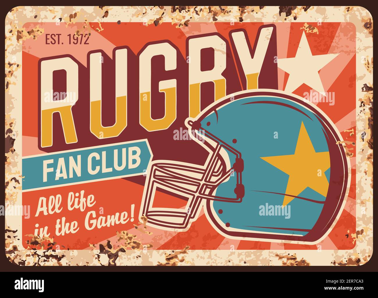 Rugby team fan club rusty metal plate. North american football