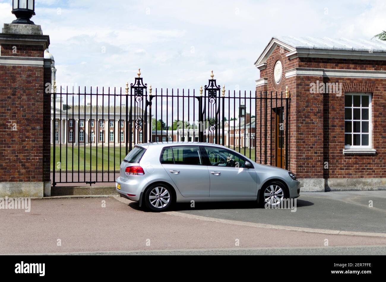 VW Golf at the gates of RAF Cranwell Lincolnshire, England  May 2011 Stock Photo