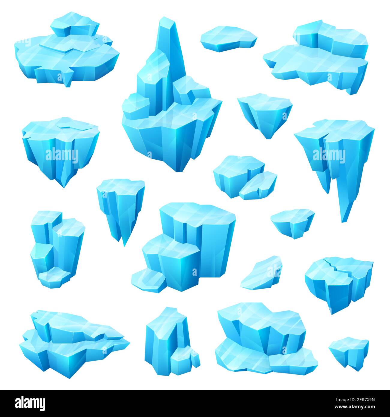 Ice crystal, glacier and iceberg cartoon set of winter vector design