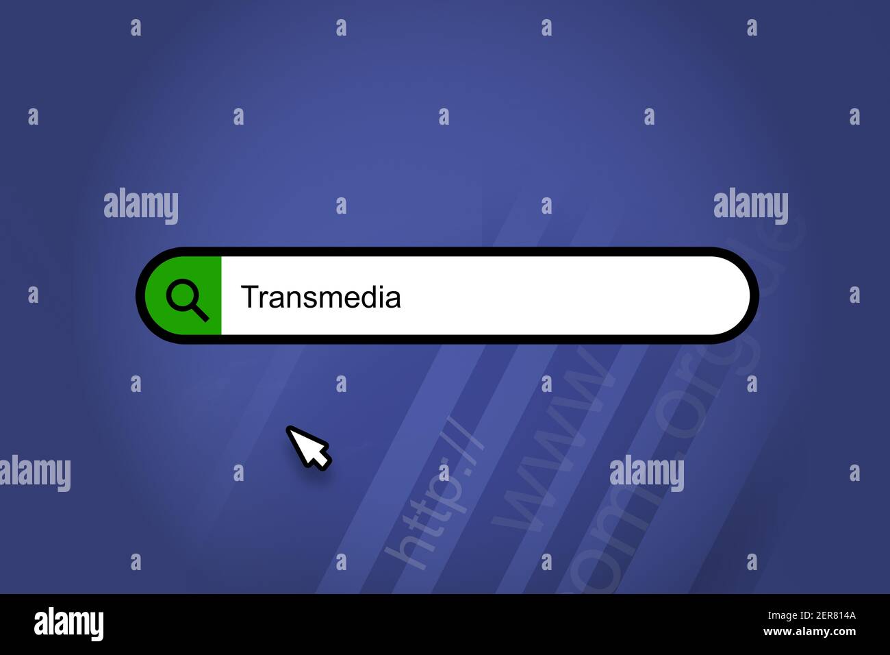 Transmedia - search engine, search bar with blue background Stock Photo