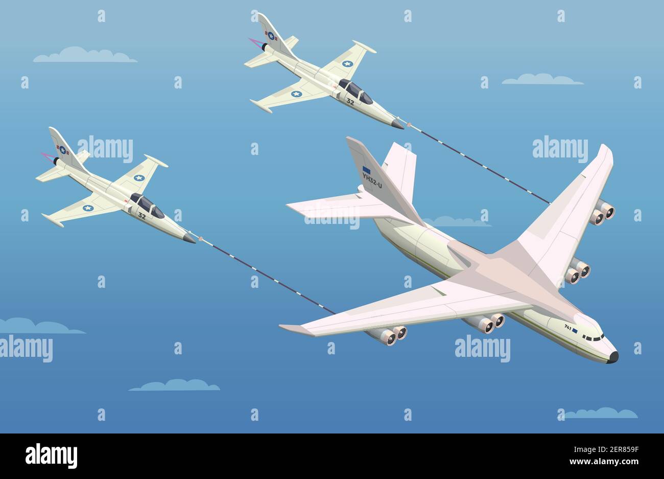 Airplanes helicopters isometric composition with three aeroplanes ...