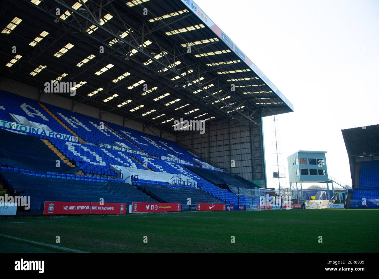 Pitch view during the FA Womens Championship game between Liverpool and London Bees at Prenton Park in Birkenhead, England Stock Photo