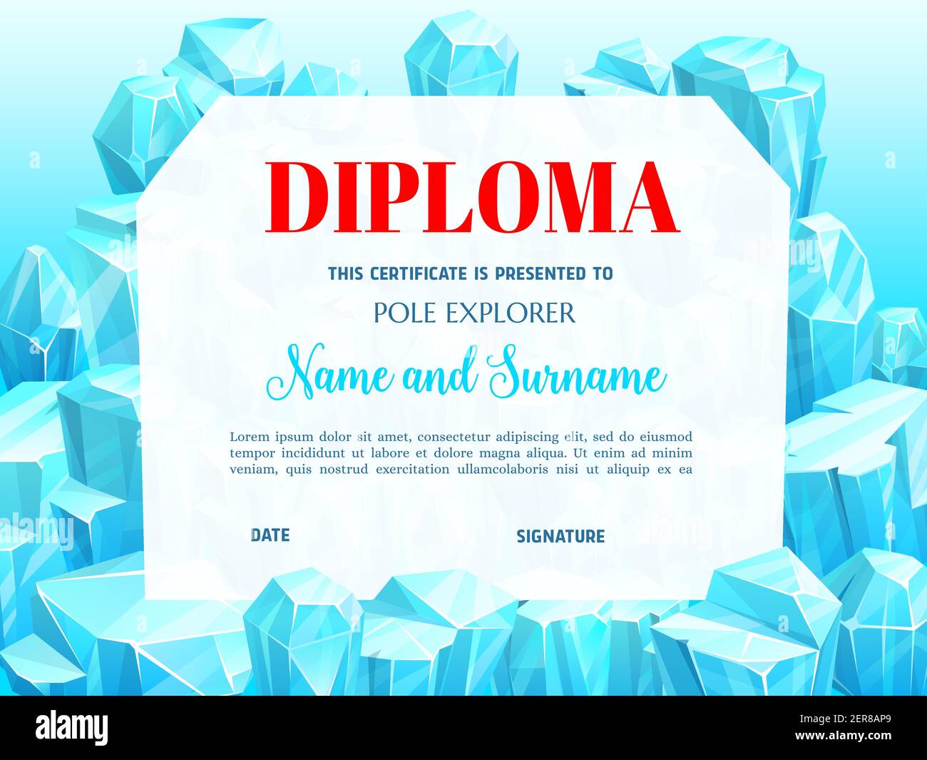 School Education Diploma For Pole Explorer With Ice Crystals Vector Template With Precious Or Magic Gems School Certificate Or Frame With Frozen Ice Stock Vector Image Art Alamy School Education Diploma For Pole Explorer With Ice Crystals Vector Template With Precious Or Magic Gems School Certificate Or Frame With Frozen Ice Stock Vector Image Art Alamy
