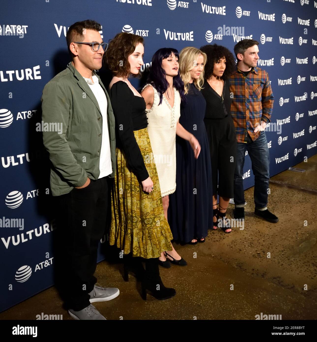 Sweetbitter cast and creators, L-R: Producer/writer Stu Zicherman, actors Eden Epstein and Ella Purnell, writer Stephanie Danler, panel moderator Jasmine Matthews and actor Evan Jonigkeit attend the Vulture Festival New York at Milk Studios in New York, NY on May 19, 2018. (Photo by Stephen Smith/SIPA USA) Stock Photo