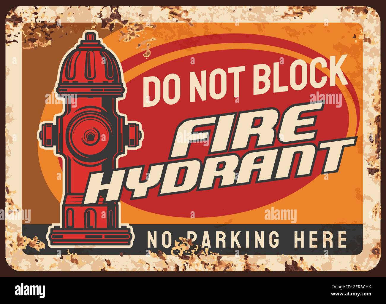 Fire hydrant blocking warning, parking regulation rusty metal plate