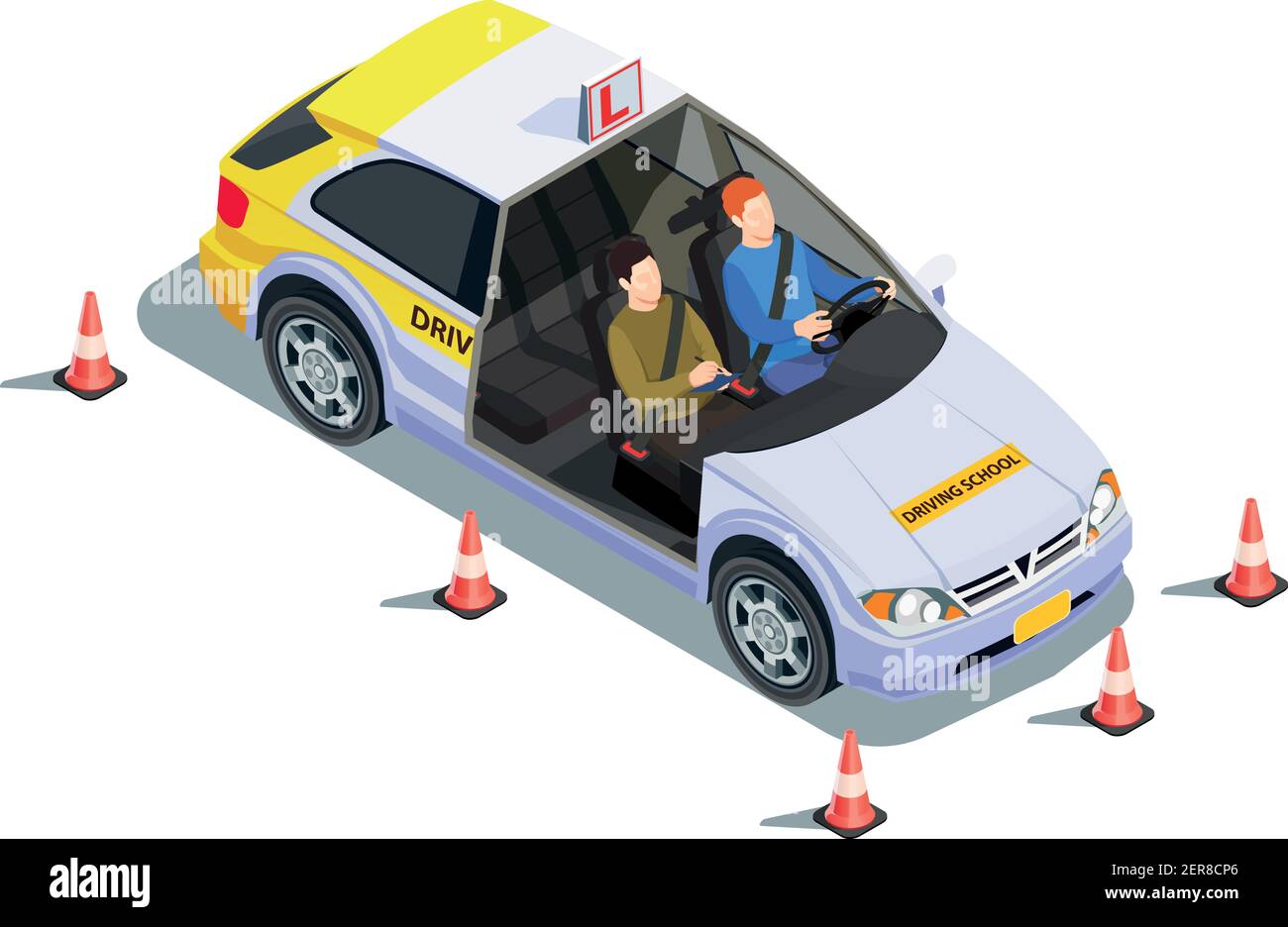 Driving school isometric composition with images of instructor and ...
