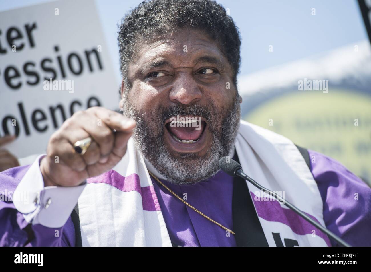 UNITED STATES - MAY 21: Rev. William Barber, attends a rally on the east front lawn of the Capitol with members of the Poor People's Campaign to call on lawmakers to address the 'connection between systemic racism, poverty and voter suppression,' May 21, 2018. (Photo By Tom Williams/CQ Roll Call) Stock Photo
