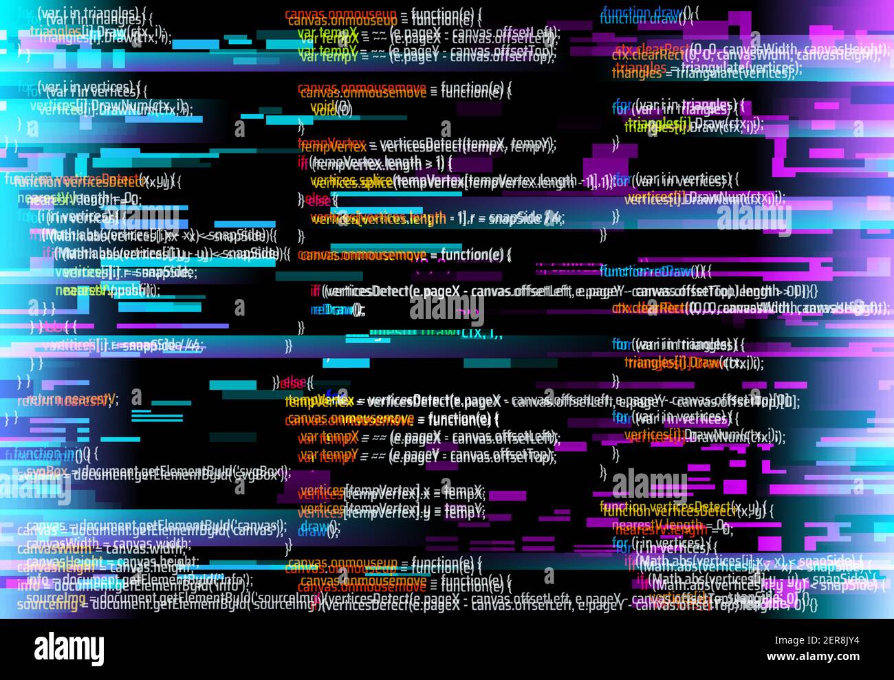 Abstract background with glitched program code parts. Vector backdrop ...