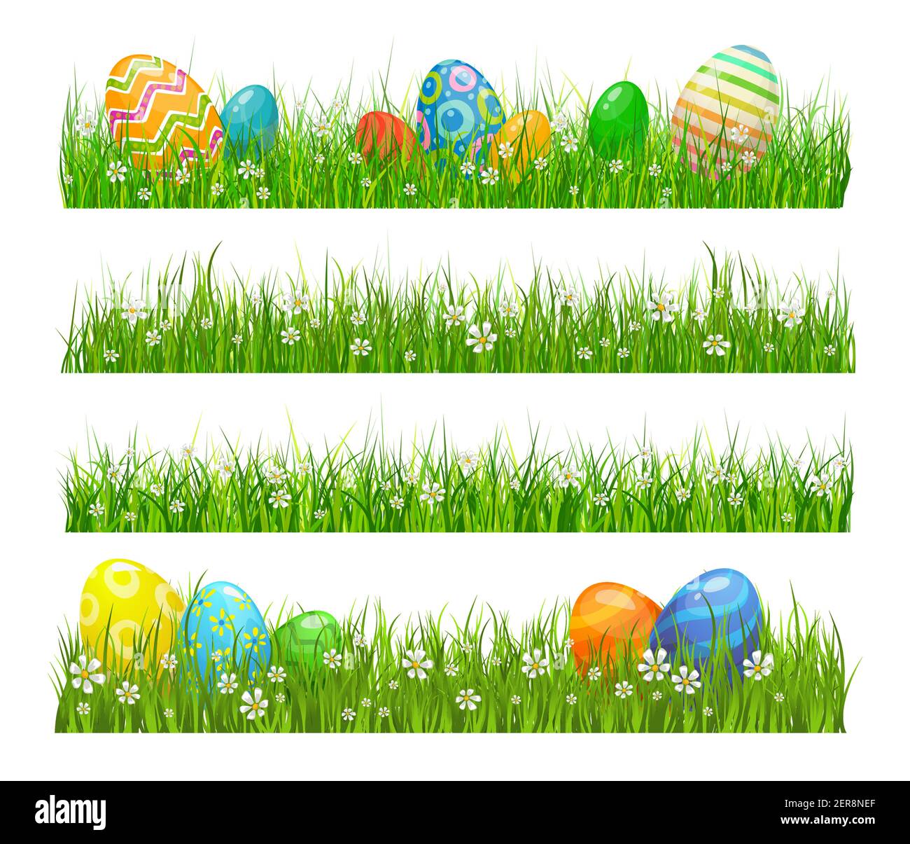 Happy easter border with grass and eggs Royalty Free Vector