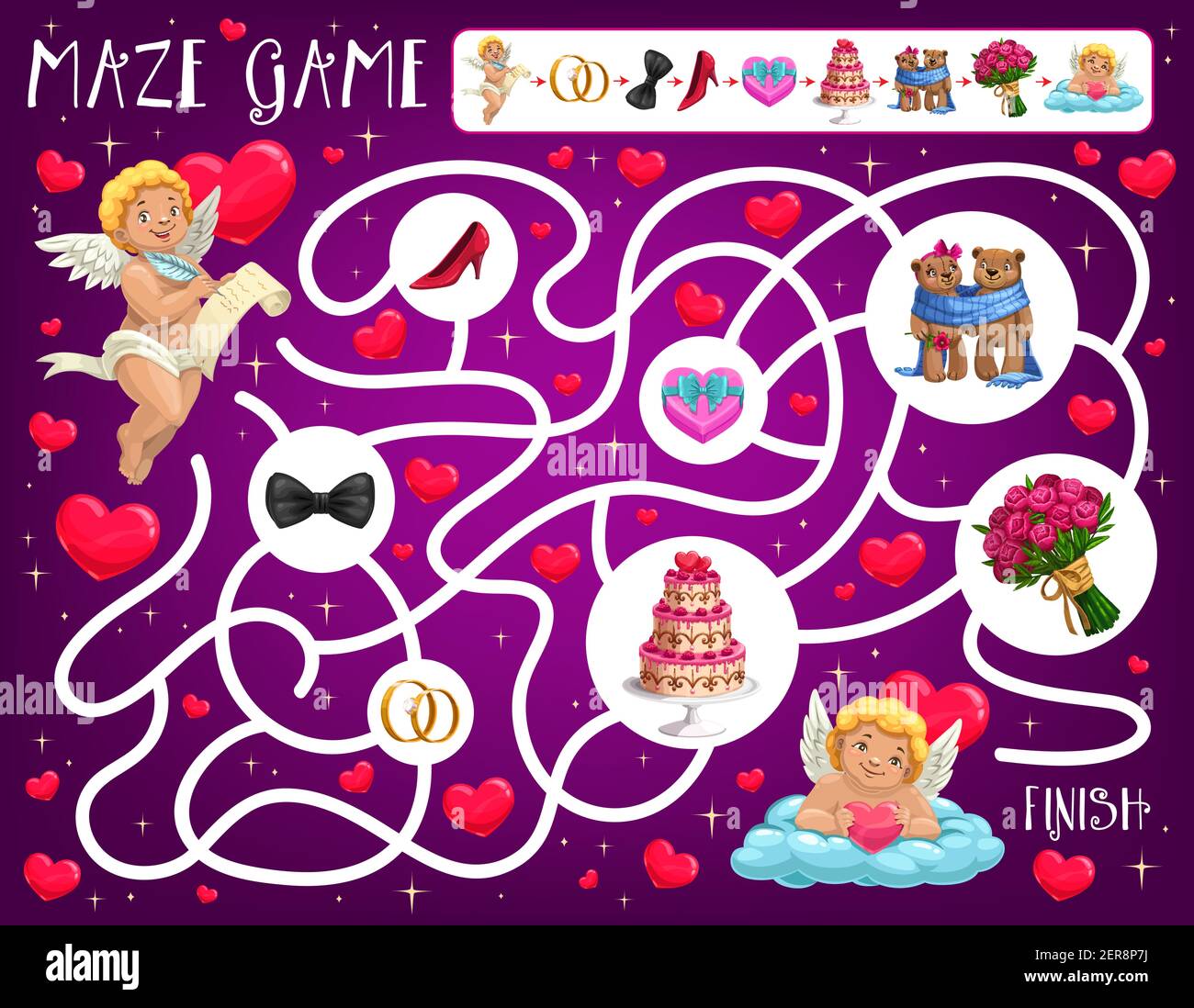 Valentine day child labyrinth maze with amours and wedding attributes ...