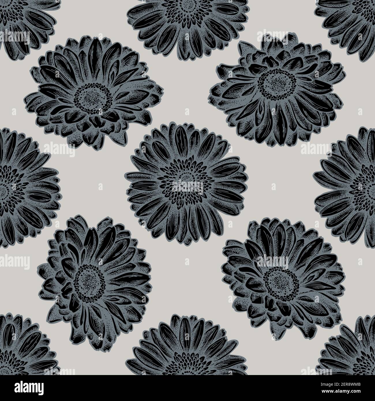 Seamless pattern with hand drawn stylized gerbera Stock Vector
