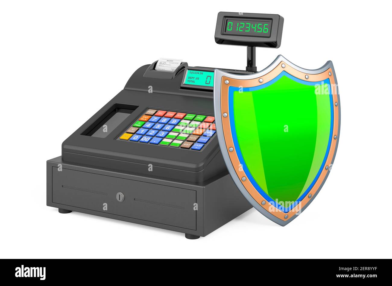 Cash register with shield, 3D rendering isolated on white background Stock Photo Alamy