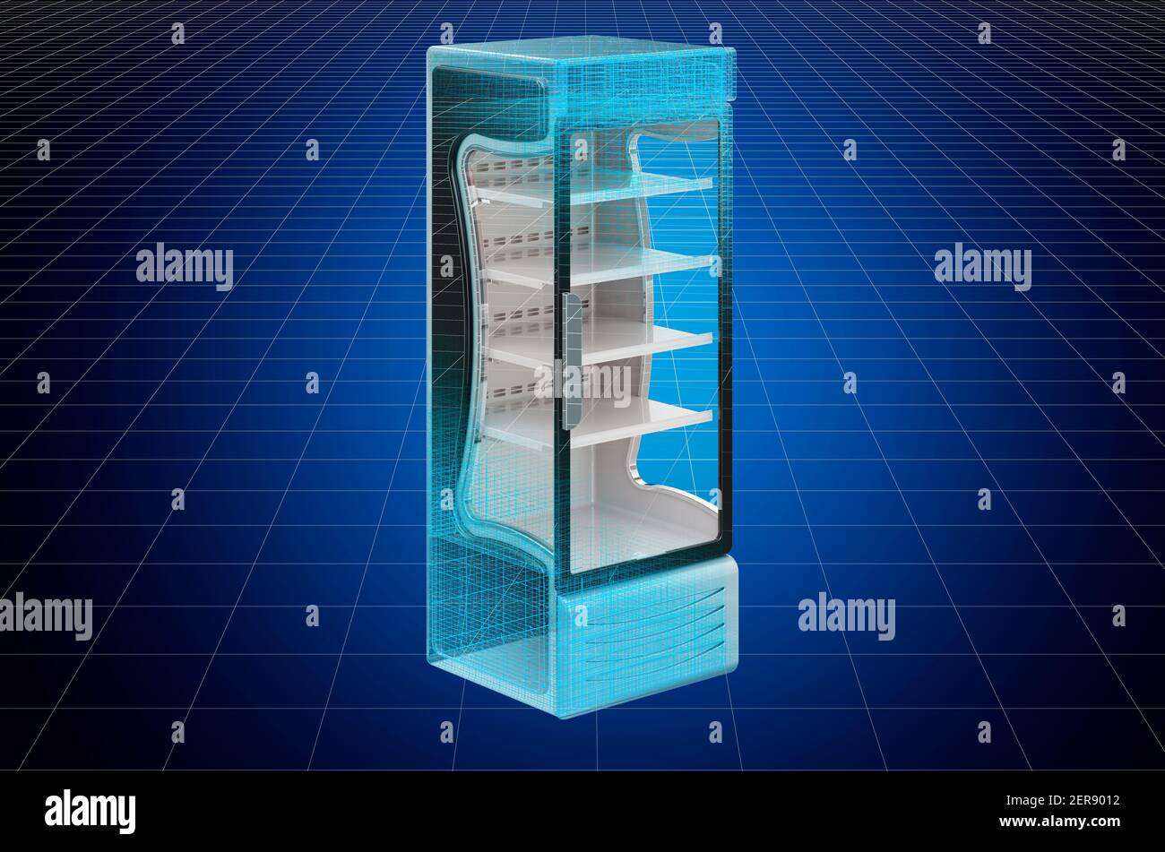 Visualization 3d cad model of refrigerated display case, showcase