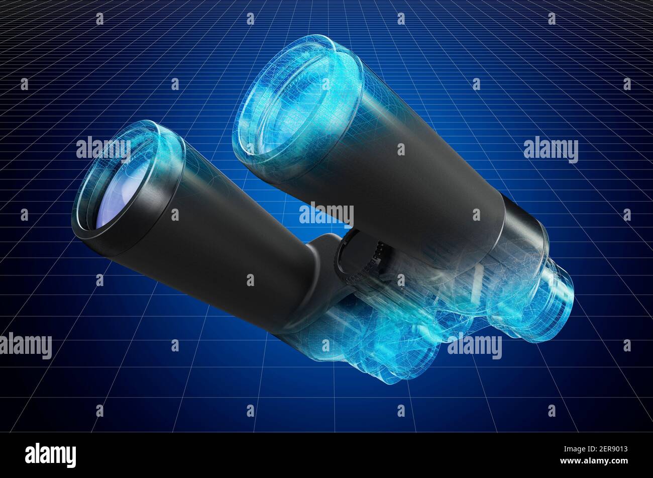 Visualization 3d cad model of binocular telescopes, blueprint. 3D