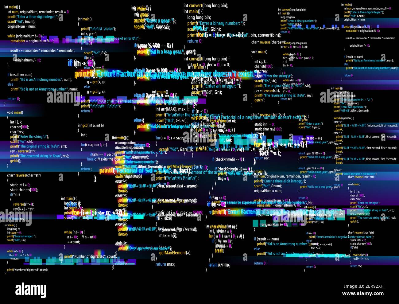 Abstract background with glitched program code parts. Vector backdrop ...