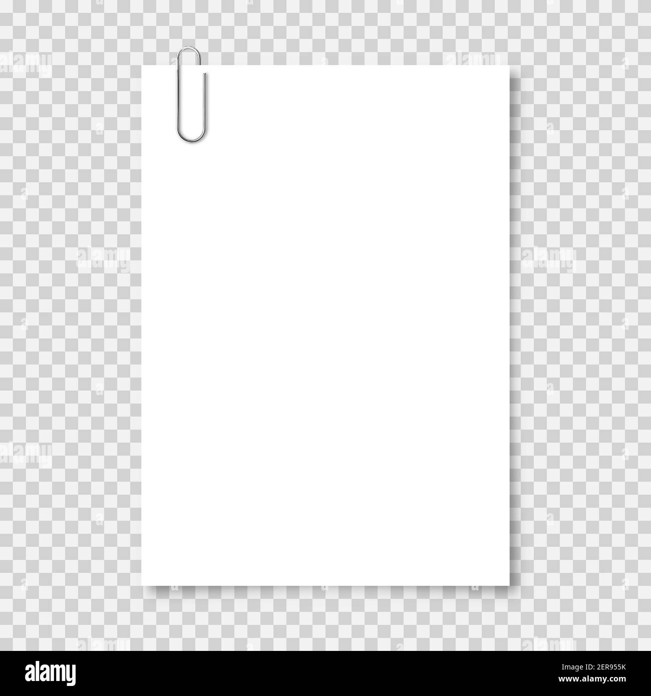 Realistic blank paper sheet in A4 format with metal clip, holder on  transparent background. Notebook page, document. Design template or mockup.  Vector Stock Vector Image & Art - Alamy